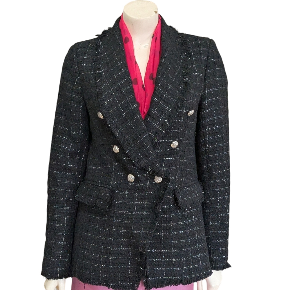 Rachel Zoe Fringed Tweed Blazer Size Small